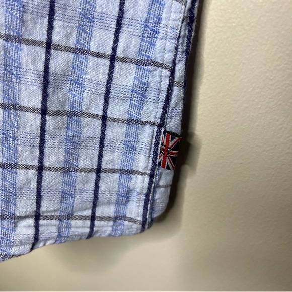 English Laundry Men’s Blue Plaid Linen Blend Button Up Shirt size large - Picture 6 of 10